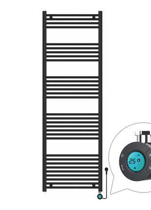 Handdoekradiator Elektrisch met Digitale Thermostaat - Radiator Badkamer - 1800 × 600 mm - Mat zwart - 900 Watt